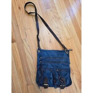 Vtg Blue Buckle Fringe Genuine Suede Leather Crossbody Bag Purse Nina Rossi